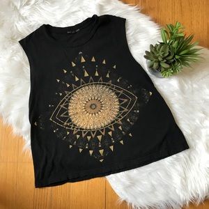 Geometric Gold Eye Print Muscle Tee